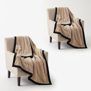 SOGA 2 Pack Beige Flannel Polyester Throw Blanket 200x230cm