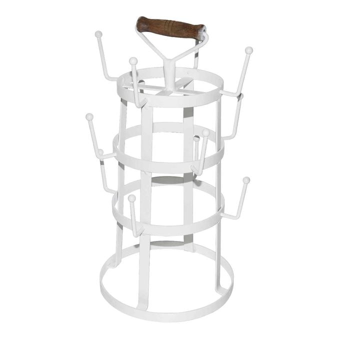P&P White Metal Cup Holder Stand Kitchen Mug Storage Rack Organizer Unit