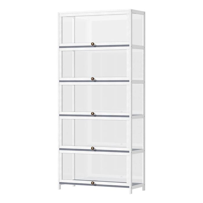 Oikiture Display Cabinet Bamboo Storage 5-Tier Shelves Clear White