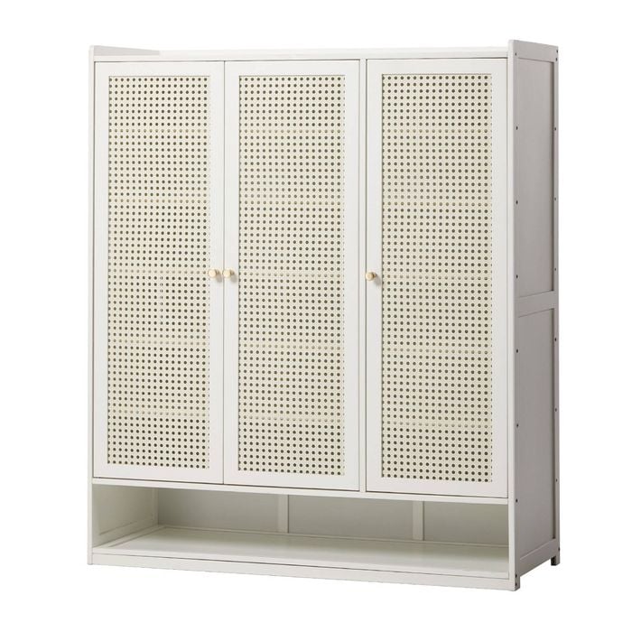 Oikiture Shoe Storage Cabinet Shoes Rack Organiser 7 Tier Shelf Rattan White