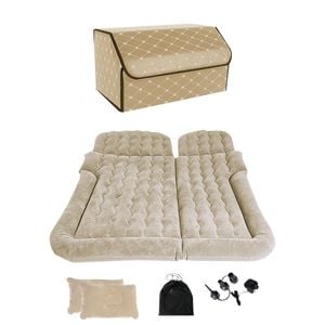 SOGA Car Bundle – Beige Leather Collapsible Trunk Organizer & Inflatable Boot Mattress