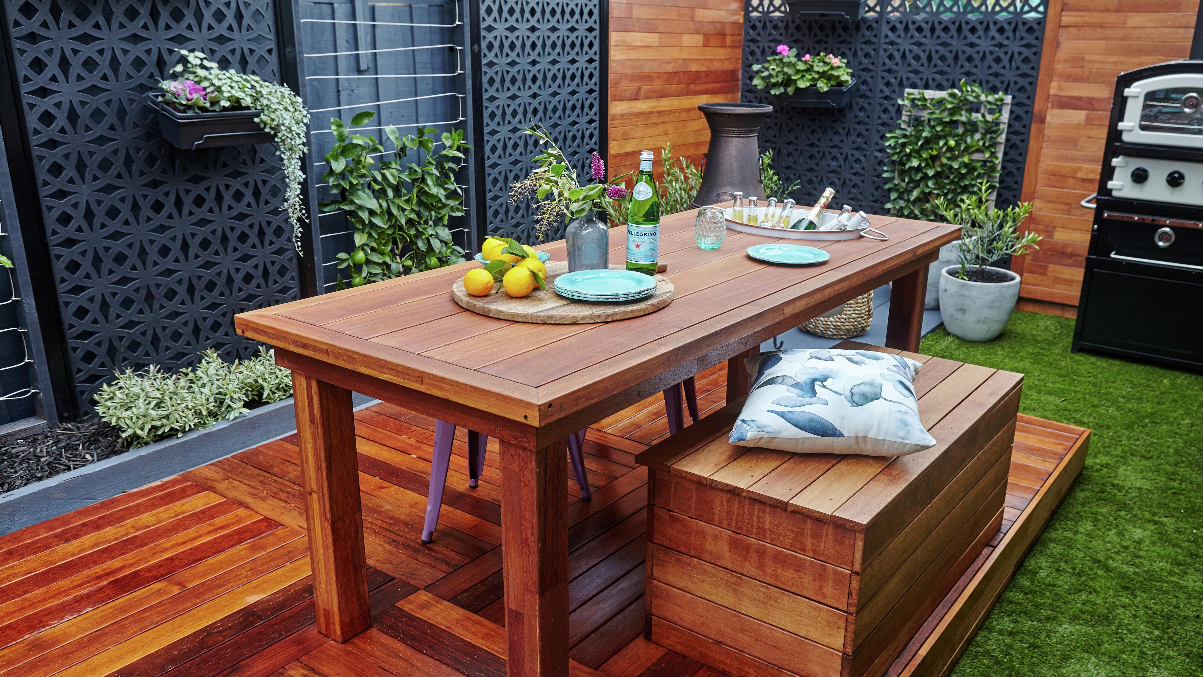 Outdoor table and bench seats bunnings sale