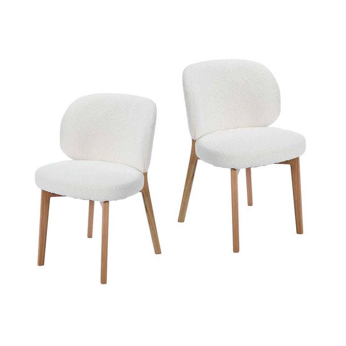 Dorson Set of 2 Boucle Dining Chair, Solid Wood Leg - Off White/Natural