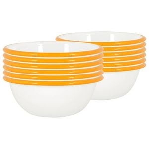 Argon Tableware 16cm Coloured Enamel Bowls - Set Of 12 - Yellow Lightweight Metal Camping Serving Bowls For Snacks, Pasta, Salad