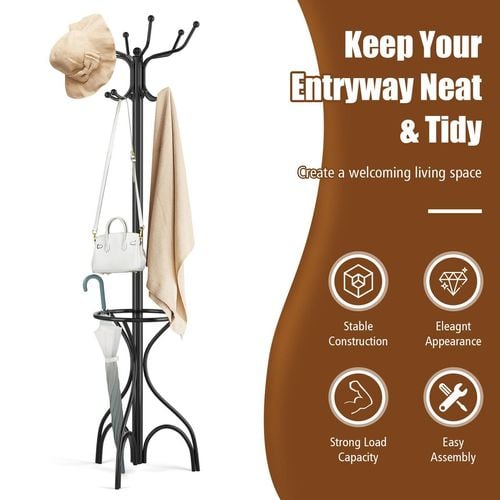 Costway 12 Hook Metal Coat Rack Clothes Hat Stand Black Bunnings Australia