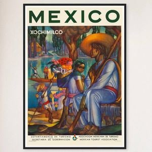 Galrie Vibrant Mexico Xochimilco Vintage Travel Poster Unique Art Print for Collectors, Black Frame, A4 21 x 30cm (8 x 12inch)