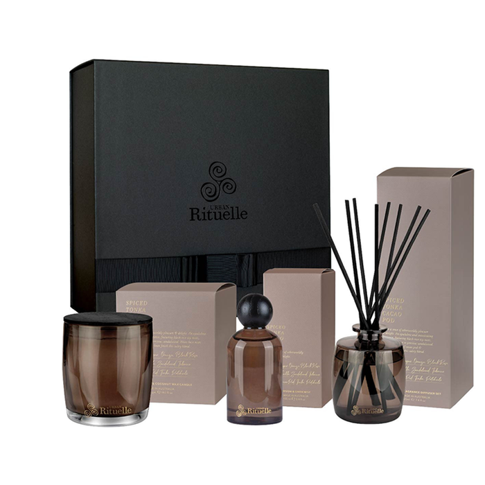 Urban Rituelle- Set/3 Spiced Tonka Cocoa Pod Scented Candle & Home Fragrance Gift Set