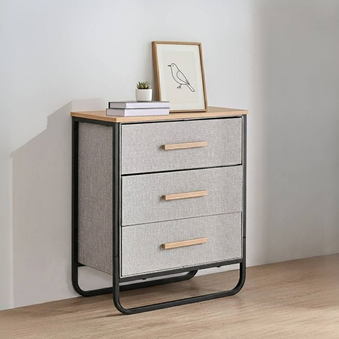 Sherwood Selene 3 Chest Of Drawer Fabric Dresser 60x35x73cm - Grey