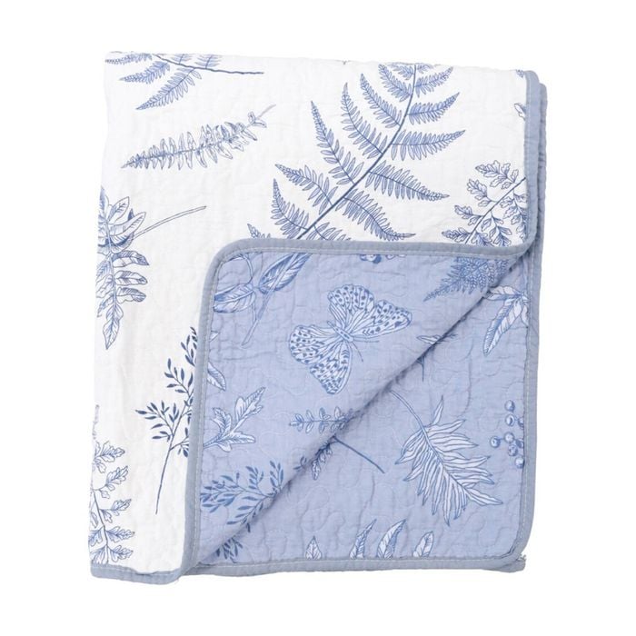 Lvd Cotton Blue/white Hamptons Botanical Bedspread Quilt Double/queen