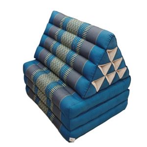 Large Thai Triangle Pillow - 3 Fold Floor Cushion | Handmade Thai Lounge Mat & Backrest - Blue