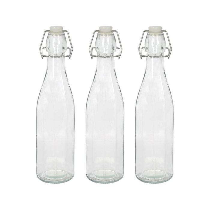 Argon Tableware Glass Bottles with Swing Top - 520ml - Pack of 3