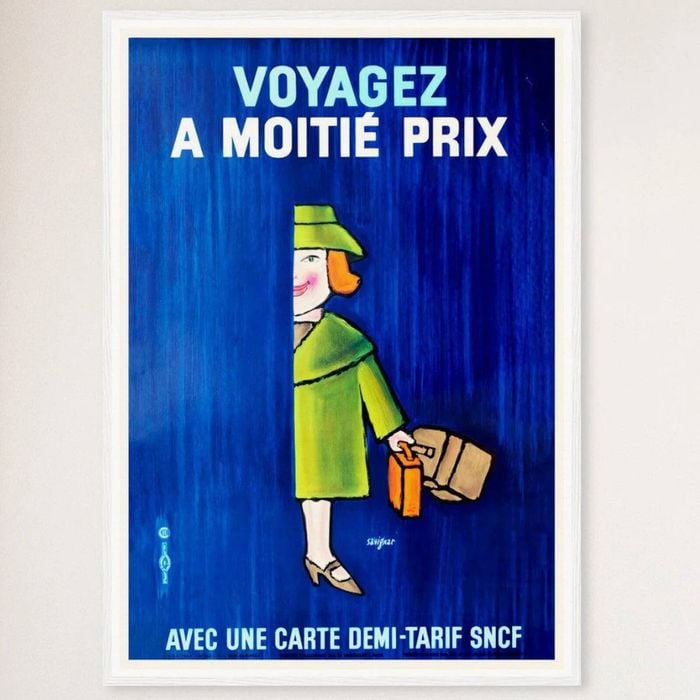 Galrie Voyagez A Moitie Prix SNCF - French Vintage Advertising Poster, White Frame, A4 21 x 30cm (8 x 12inch)