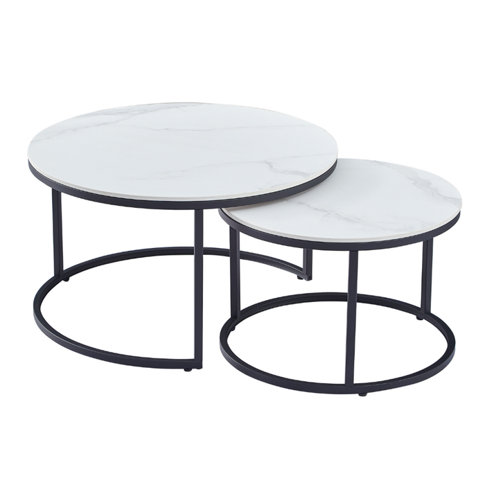 Raimon Furniture Capri Round Coffee Table Set Snow White Ceramic