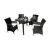 Roman 4 Seater Square Outdoor Wicker Dining Table And Chairs Setting Charcoal & Denim Grey Cushions