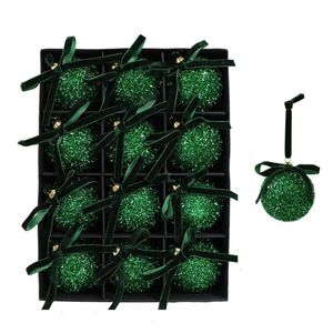 Catzon 12 Pcs Shiny Christmas Ball Ornaments 8CM with Bow for Holiday Wedding Decor-Green