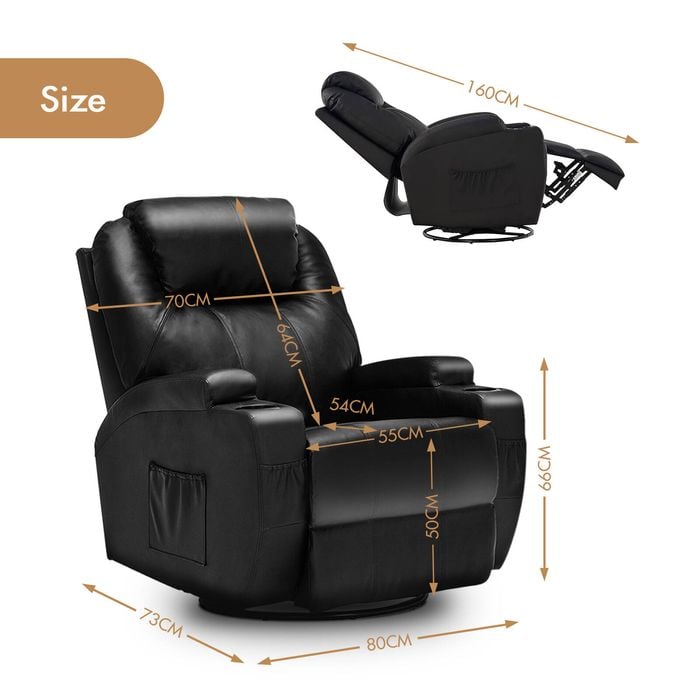 Advwin Recliner Electric Massage Chair Rotatable Heat Sofa Lounge Armchair Leather Black