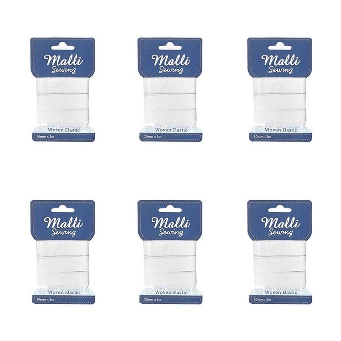 6pk Malli Sewing Soft Elastic Band Flexible Diy Sewing Cord 20mm X 2m Assorted