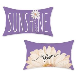 Catzon 2 Pcs Summer Lumbar Pillow Covers Linen Pillowcase for Home Decor-Set 4