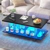 Advwin LED Coffee Table w/ Fluted Frame 2-Tier Storage 95cm Black