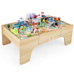 Costway 3-in-1  Activity Play Set Game Table Solid Wood-Natural
