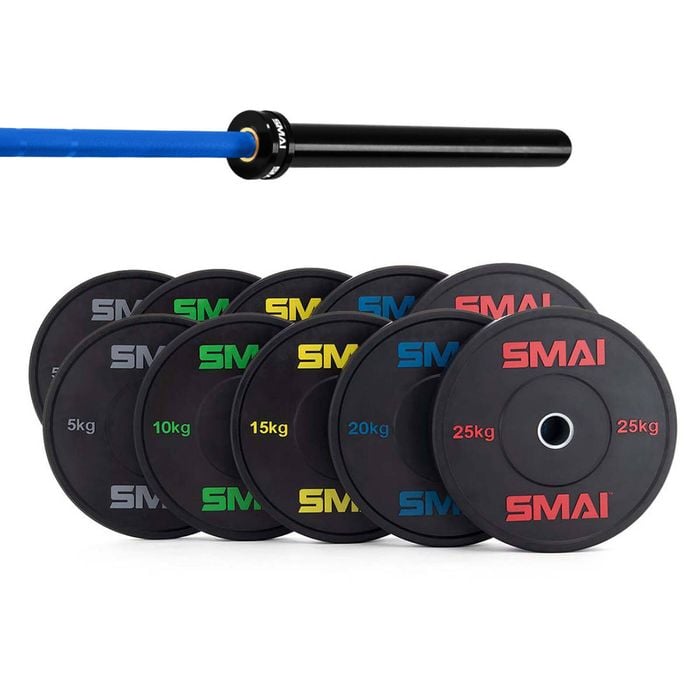 Smai 170kg Hd Bumper Plate Set Inc 20kg Barbell - 20kg Blue Barbell