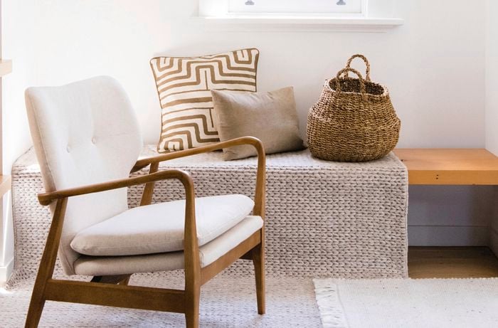 Chair, rugs and bench seat