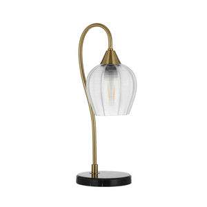 Telbix Azalea Contemporary Table Desk Lamp Light Marble Metal Glass Black Marble Antique Gold Clear Gloss