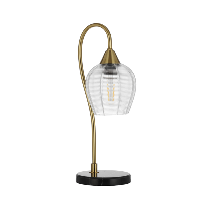 Telbix Azalea Contemporary Table Desk Lamp Light Marble Metal Glass Black Marble Antique Gold Clear Gloss