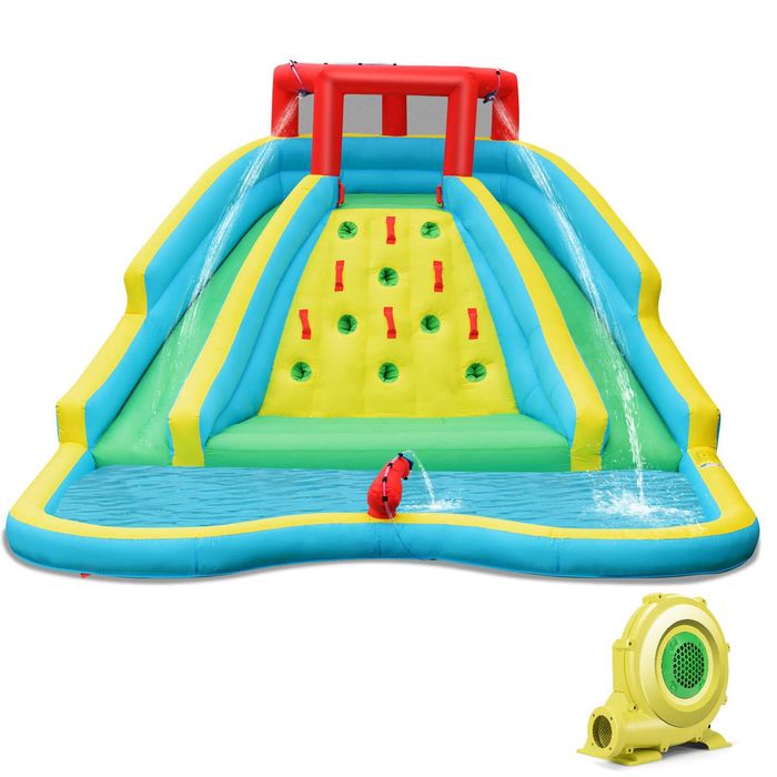 Costway 452 x 365cm Inflatable Water Park Splash Pool w/Two Slide & 680W Blower