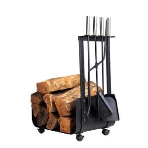Glow 36 x 65cm Haven Black Steel 4 Piece Fire Tool Set With Wood Storage