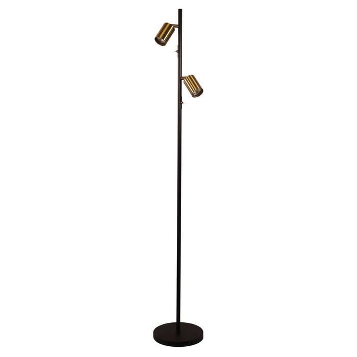 Oriel Lighting Ponte Adjustable Twin Floor Lamp Black And Satin Brass