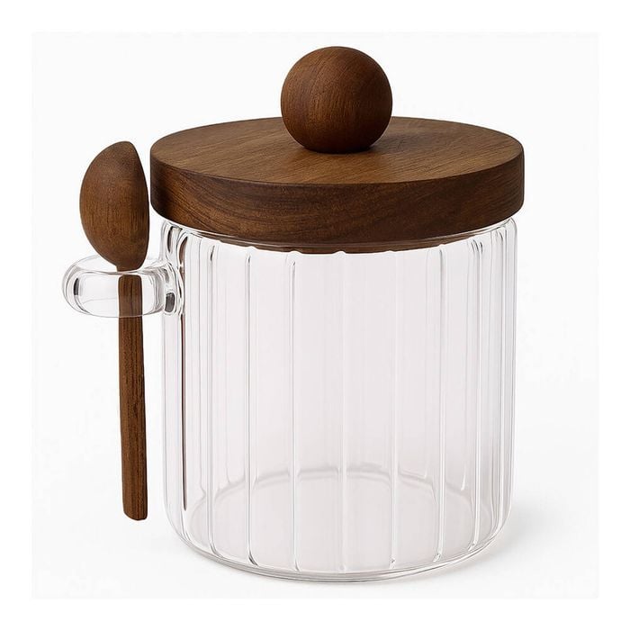 NF Living Acacian Pantry Jar w/ Spoon Glass Storage Kitchen Organisers Clear