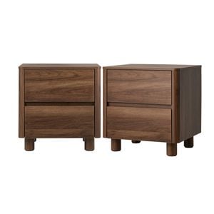 Oikiture 2x Bedside Table 2 Drawers Storage Cabinet Nightstand Side Table Walnut