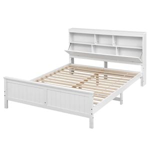 Artiss Queen Bed Frame With Storage Headboard Wooden Bed Base White
