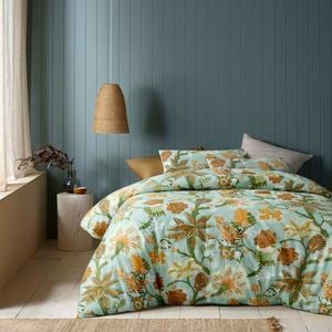 Accessorize Bedroom Collection King Duck Egg Blue Kienze Washed Cotton Printed Quilt Cover Set
