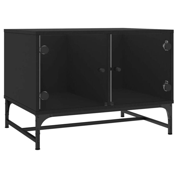 vidaXL Coffee Table with Glass Doors Side Sofa Table Living Room Office Black