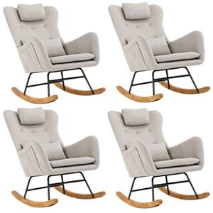Oikiture 4x Rocking Chair Nursing Armchair Linen With 2 Pillow Beige