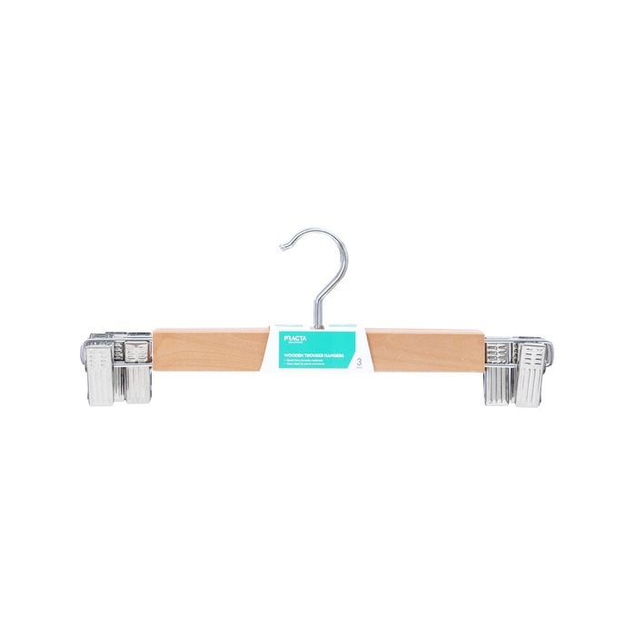 Practa Wooden Clip Clothes Hangers - 3 Pack