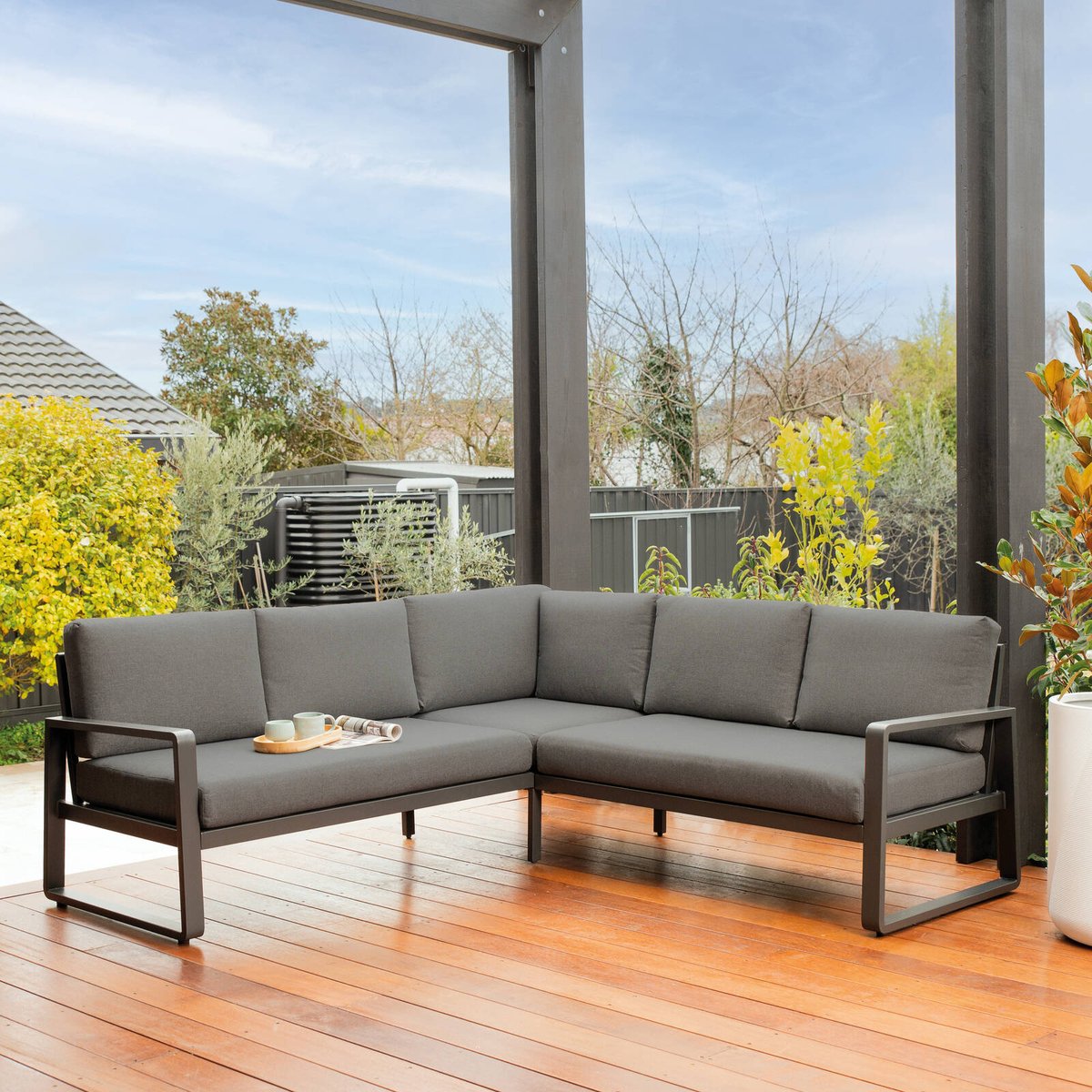 Mimosa Cordoba Aluminium Corner Lounge Charcoal Bunnings Australia