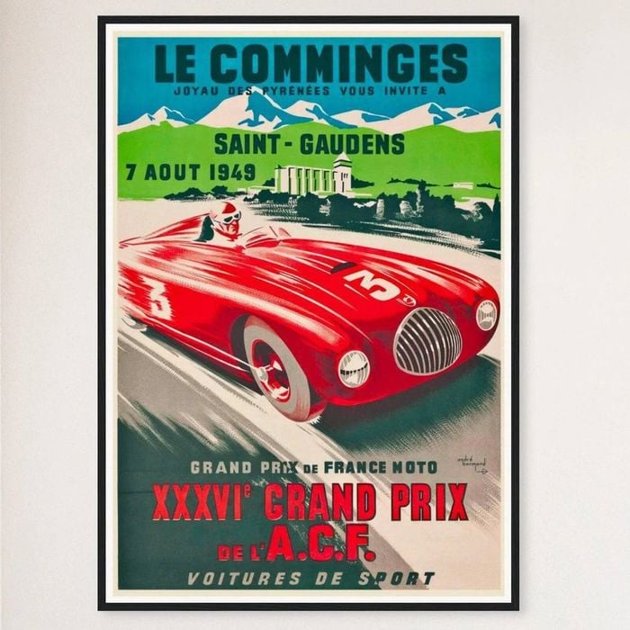 Galrie Vintage Racing Poster for the XXXVI Grand Prix of ACF in Comminges, France Artwork, Black Frame, 50 x 70cm (20 x 28inch)