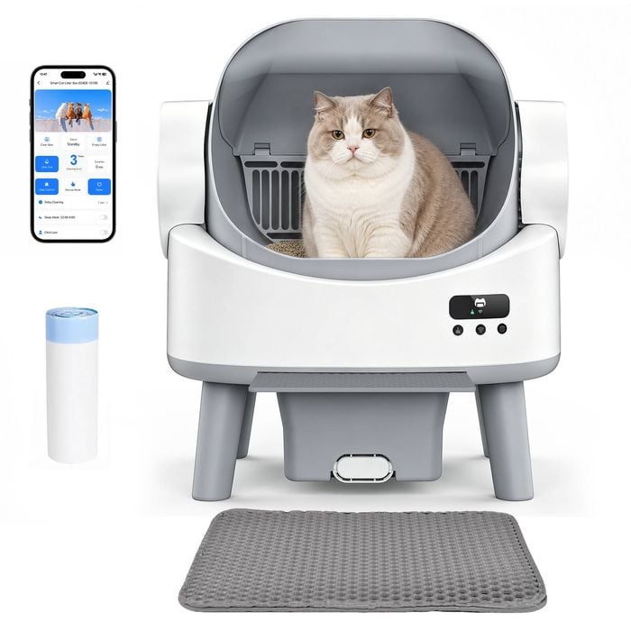 Advwin 90L Self Cleaning Litter Box Open Top Automatic Litter Box with Litter Mat