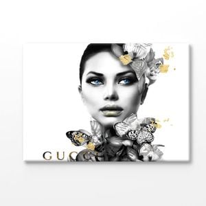 Black and White Fashion Girl Print 100% Australian Made 75x50cm (Stretched Canvas)