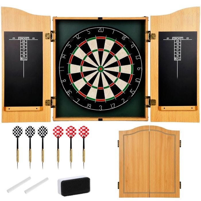 Advwin 18" Dartboard, Dartboard Cabinet Set with Chalk Scoreboard & Eraser, Includes 6 Steel-Tip Darts, Wall/Door Mountable