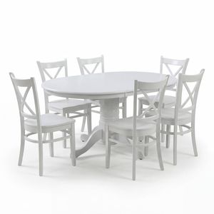 Cairns 7pc Set 106-150cm Extendable Hampton Dining Table Chair White
