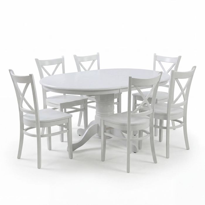 Cairns 7pc Set 106-150cm Extendable Hampton Dining Table Chair White