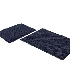 Smarcute 2 Pieces Chenille Bath Mats Non Skid Washable Bathroom Rugs 50cm X 81cm & 43cm X 61cm Navy