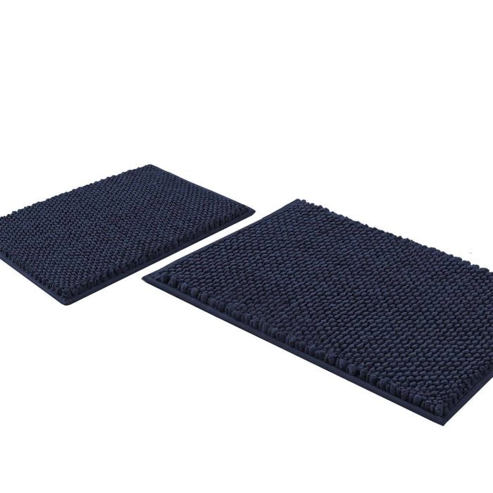 Smarcute 2 Pieces Chenille Bath Mats Non Skid Washable Bathroom Rugs 50cm X 81cm & 43cm X 61cm Navy
