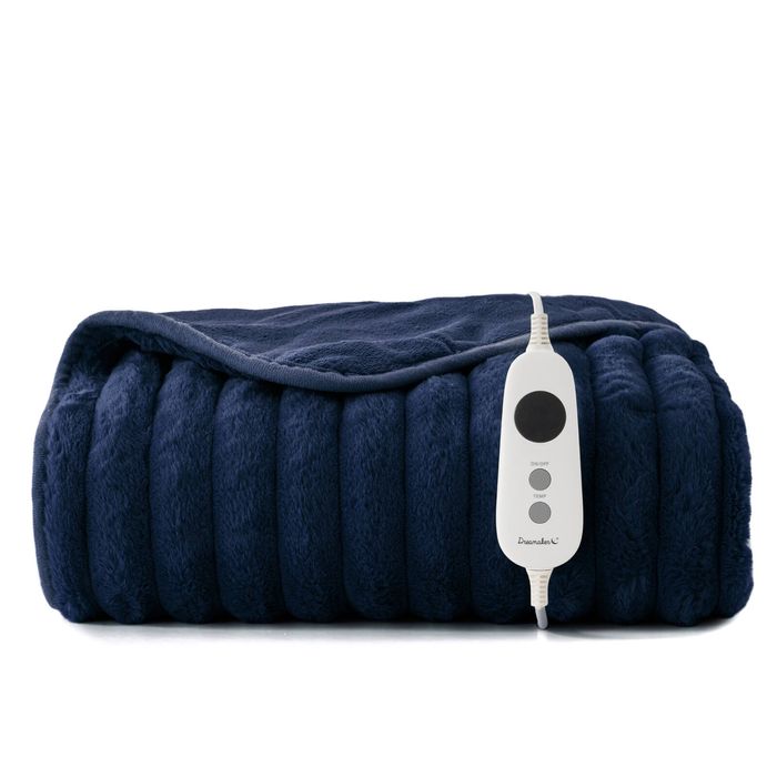 Dreamaker Cirra Chunky Embossed Fleece Heated Throw Midnight Blue 130 x 160cm | Overheat Protection & Washable