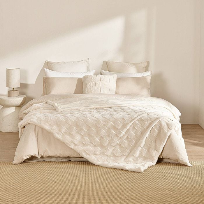 Dreamaker Basketweave Faux Fur Throw Blanket Cream - 180x200cm