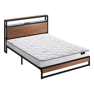 Oikiture Metal Bed Frame Double Size Led Storage Usb With Mattress